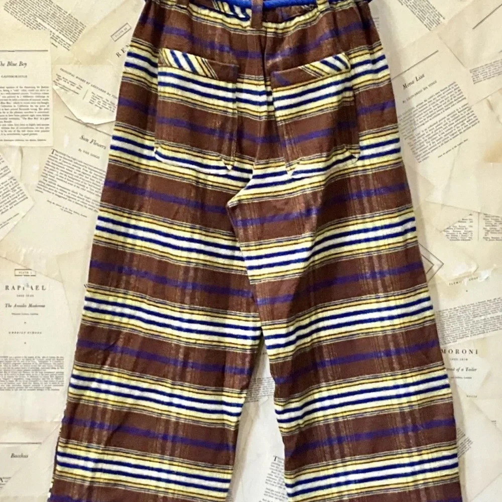 Free People Preppy Plaid Pull On Trousers Pants Flannel Tie Brown Blue S NEW - Picture 6 of 8